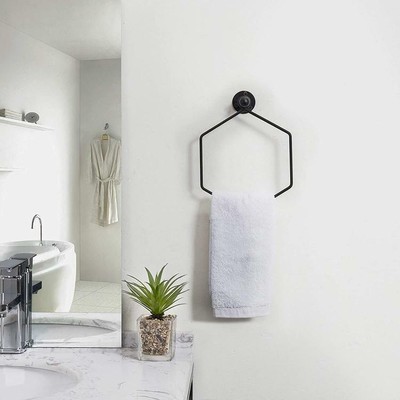 Bathroom Hand Towel Tree Black Modern Wall Mounted Hexagon Metal