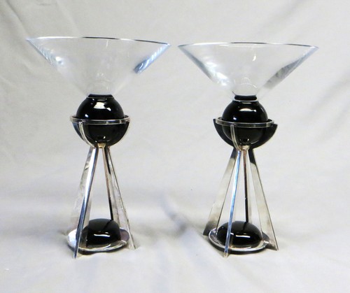 Pair of Adam Tihany x CHRISTOFLE Silverplate Bombay Sapphire Martini Glasses - Picture 2 of 12