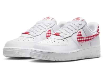 お客 101 Nike Women's Air Force 1 Low Red Gingham DZ2784-101 Women's