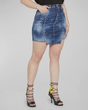 545 Dsquared2 Women's Blue Twiggy Distressed Paneled Denim Mini Skirt Size 40