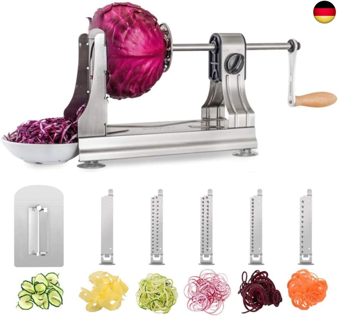 WellToBe CS 668 Spiralschneider Spirali mit 6 Klingen und 4 Saugnapf für