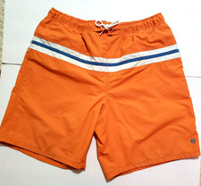 Nautica Competition Men's L Swim Trunks Orange w/ Blue  White Stripes EUC