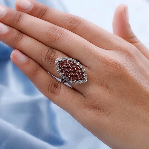 Mozambique Garnet White Topaz Ring Platinum Over SS 4.15 ctw Size 8 and Size 9 - Image 3 of 4