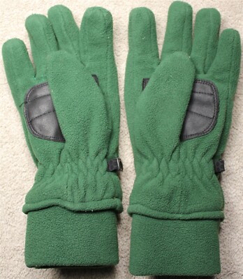 REI Kids Green Fleece Black Leather Palm Winter Gloves Size XL 18 EUC