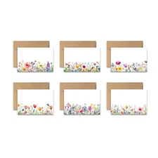 12 Flat Note Cards Floral Stationery with Envelopes - Wildflowers - 2 of each
