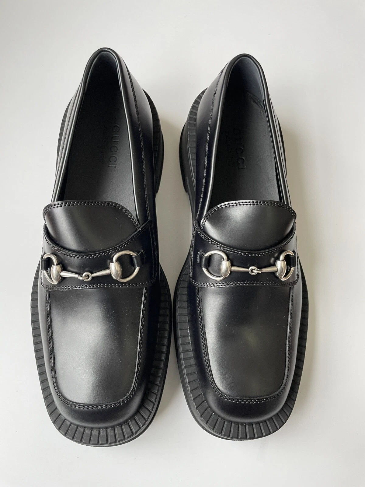 Mocassins à plateforme noirs GUCCI homme semelle épaisse Horsebit taille UK 10,5, US 11