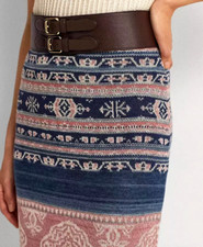 NWT 225 Lauren Ralph Lauren Women Geo-Motif Linen Blend Knit Pencil Skirt XS