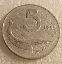 MONETA 5 LIRE DELFINO REPUBBLICA ITALIANA 1955