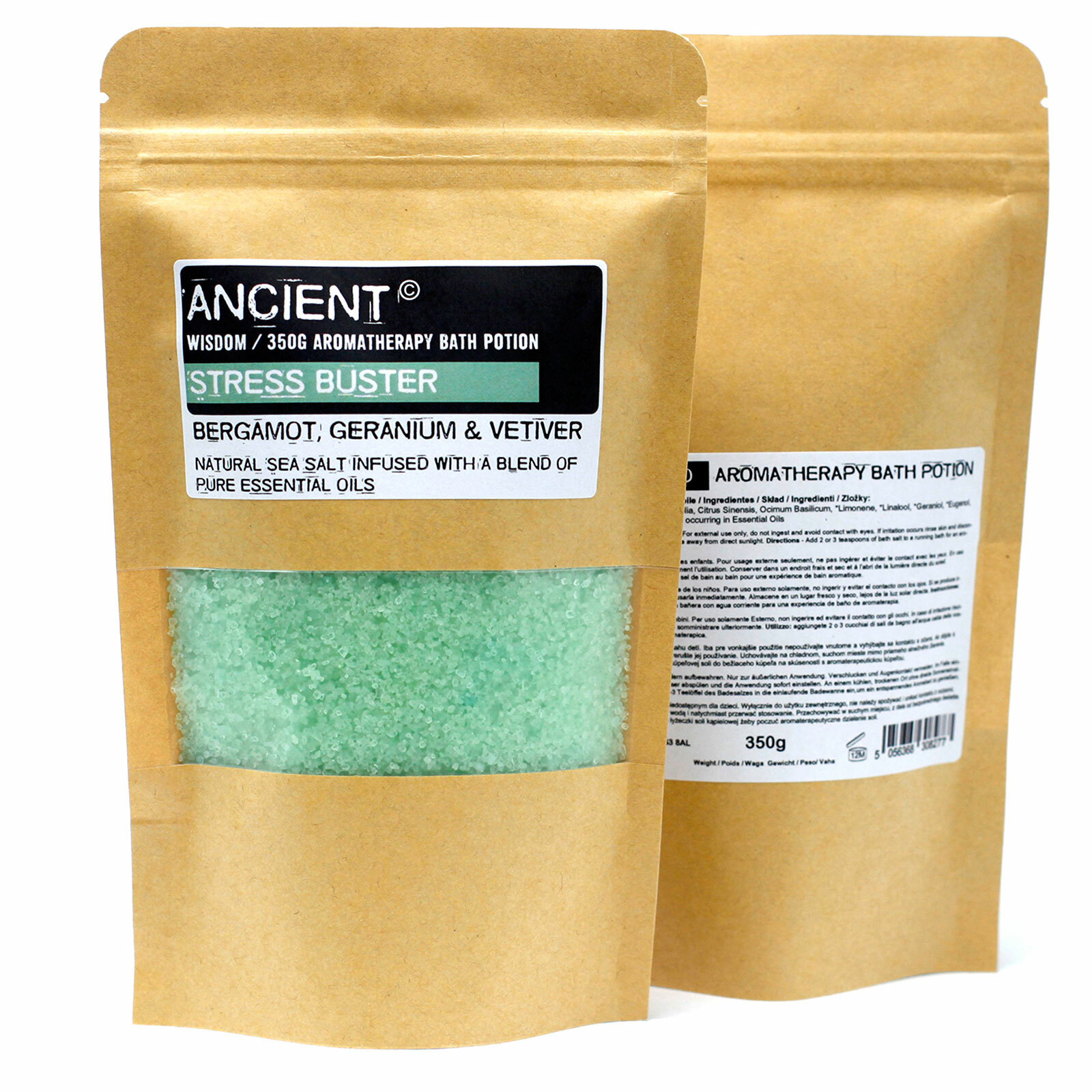 STRESS BUSTER Aromatherapy Bath Salts With Bergamot, Geranium & Vetiver 350g