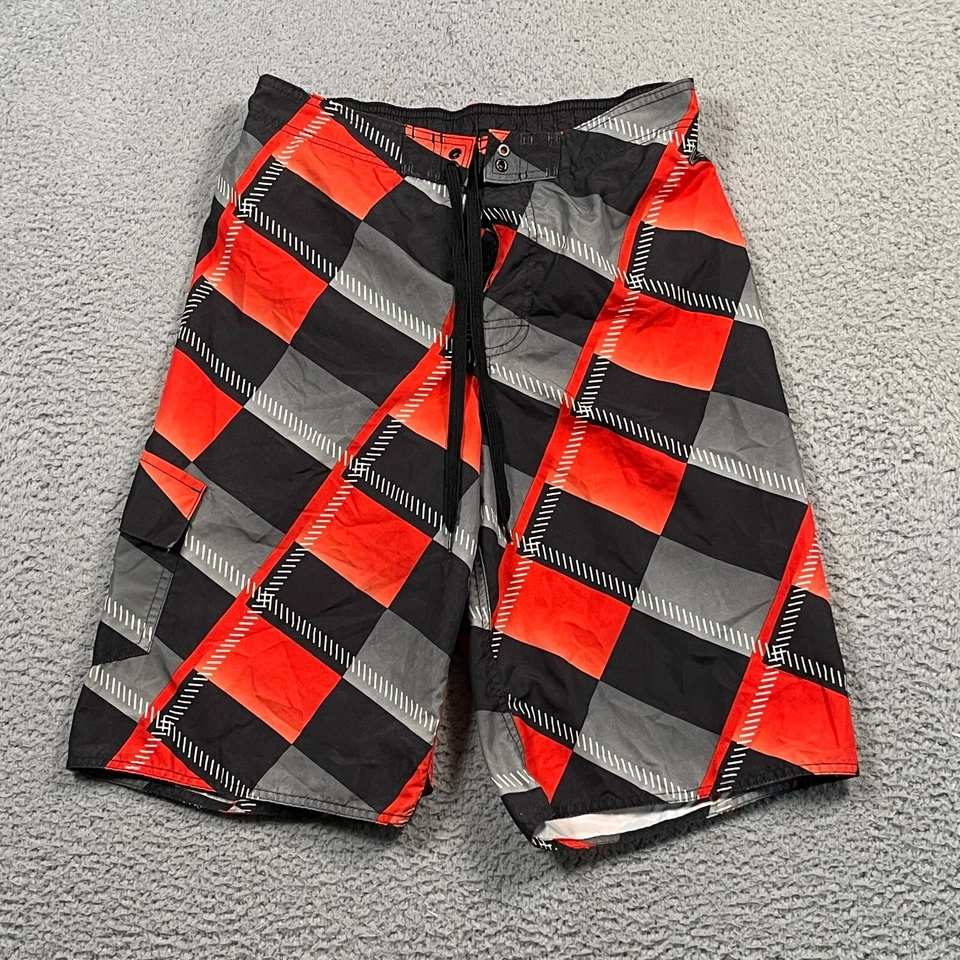 Hang Ten Swim Shorts Mens XL Elastic Back Waist Pockets Mesh Lined Geometric - Image 3 of 4