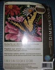 Dimensions Butterfly On Zinnia Mini Needlepoint Kit-5 Inch X 5 Inch Stitched