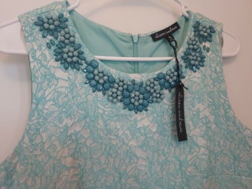 Turquoise Sleeveless Dress Size Large Beaded Jeweled Jacquard Alison Andrews - Picture 3 of 9