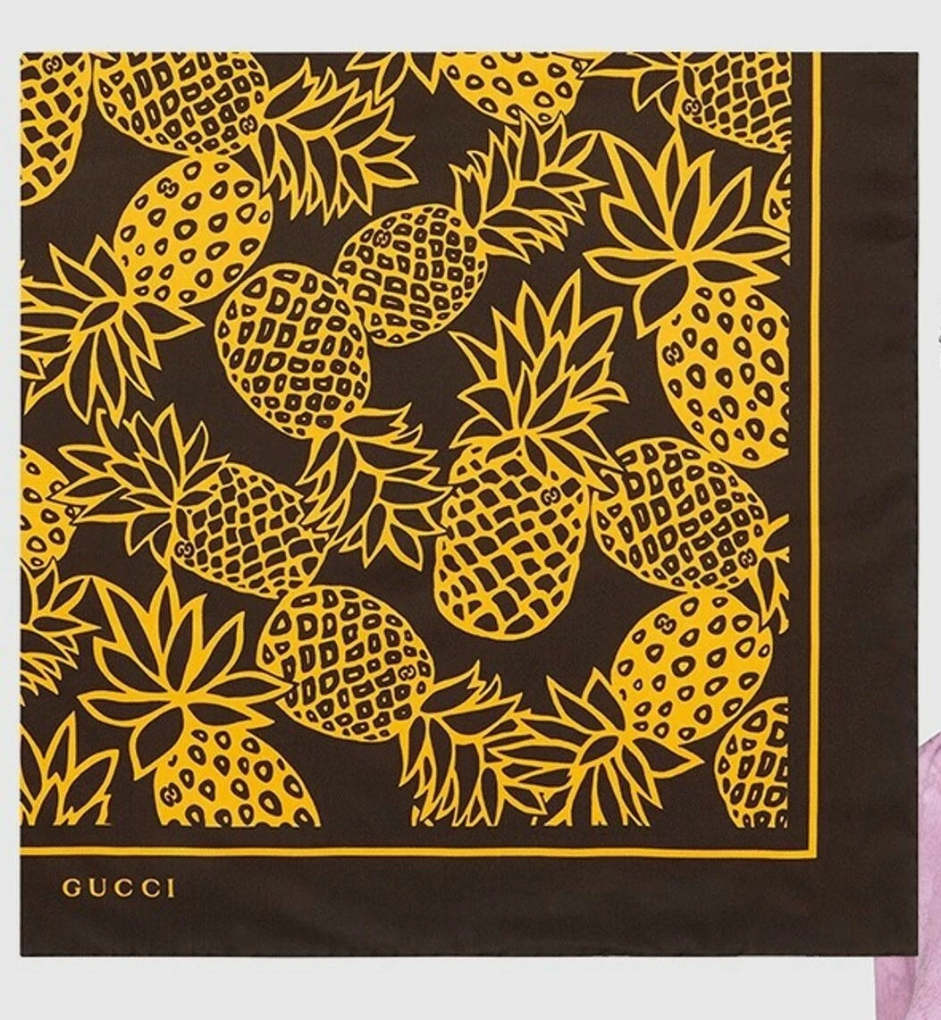 GUCCI 626798 3G001 2075 écharpe foulard 90x90 soie ananas NEUF