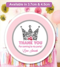 Personalised Princess Birthday Party Bag Stickers Sweet cone Labels MATT 24  35