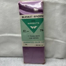 Vintage Wrights 1969 Satin Blanket Binding Woven Edge 2” X 4 3/4 Yards Orchid 59