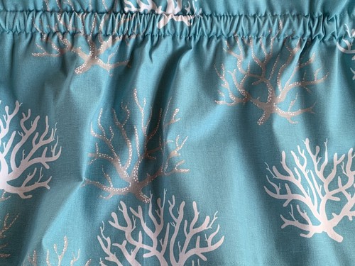 Nautical Tropical Beach Valance With Coral In Aqua Blue, Silver Gray And White - Picture 3 of 4