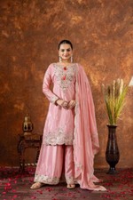 Presenting New Chinnon Silk Kurta And Palazzo With Dupatta For Women  Girls