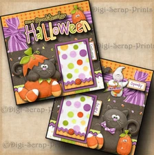 SPOOKTACULAR HALLOWEEN ~ 2 premade scrapbook pages paper piecing ~ BY DIGISCRAP