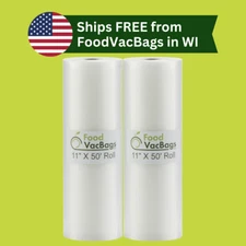 Two 11"X50' FoodVacBags Vacuum Seal Bags Rolls Food Storage Bulk 100' Feet!