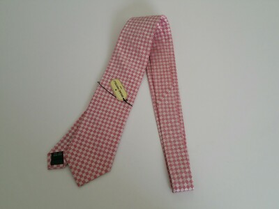 New Bruno Piattelli Mens Tie Pink and White Checkerboard Design Handmade