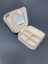 Velvet Mini Travel Jewelry Box Case w/ Mirror and Zippered Closure