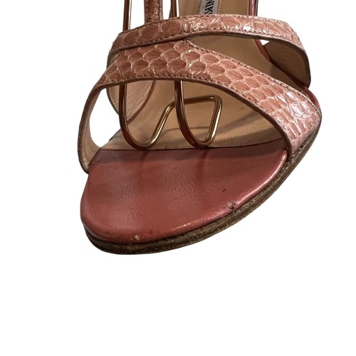 Manolo Blahnik snakeskin slingback sandals pink leather stiletto 38.5 8.5 womens - Picture 12 of 15