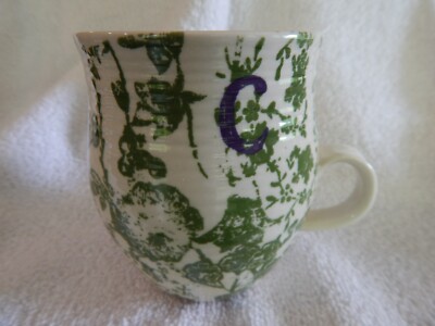 Anthropologie Homegrown Floral GREEN C Monogram Cup Mug NEAR PERFECT 2 available