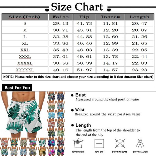 Men's Hawaiian Beach Printed Shorts Sport Casual Pants All Size W(29in to 40in) - Picture 39 of 81