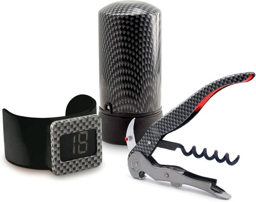 Pulltex : Monza : set 3 pcs : set accessori vino effetto fibra di carbonio - Picture 2 of 5