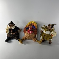 Lot Of 3 Shelf Sitter Russ Berrie  Co.-"Sitting Bear"-Thanksgiving Bear Turkey