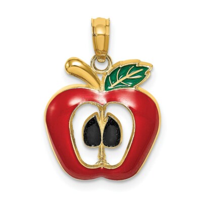 14K Gelbgold mit Emaille 2-D Cut-Out Apfel Anhänger