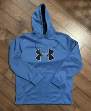 Under Armour Fleece Hoodie Mens L Pullover Sweatshirt Blue Polyester Logo