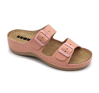 Leon 908 Leder Slipper Damen Sandale Clogs Pantoletten Pantoletten Hausschuhe Schuhe, Rose