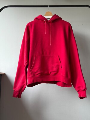 Vintage 1990s Hanes Ultimate Cotton Red Plain Blank Essential Hoodie Size L