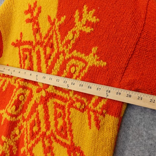 90s VTG EXPRESS Tricot Snowflake Wool Sweater S Orange Fisherman Chunky Holiday - 第 5/12 張圖片
