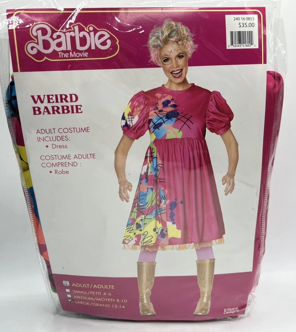 Adult Size L (12-14) Barbie WEIRD BARBIE Halloween Costume Includes Dress