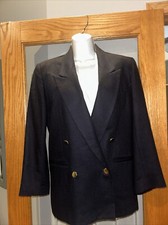 Vtg Liz Claiborne Navy Double Breasted Blazer Gold Buttons 100 Worsted Wool 4