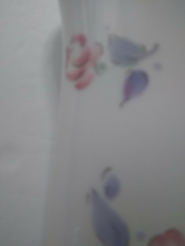 White ceramic Oblong Vase Hand Painted Flowers Pink Purple Green 6.5" - Picture 10 of 11