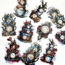 Tea Time Stickers Gold Foil Scrapbooking Collage Junk Journal Planners