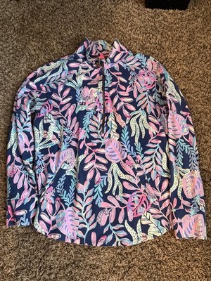 Lilly Pulitzer Skipper Popover Oyster Bay Navy You've Been Spotted UPF - Size M