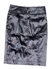 Bebe Y2K Faux Leather Black metallic Midi A Line CoquetteGirl Skirt Pockets SZ.4