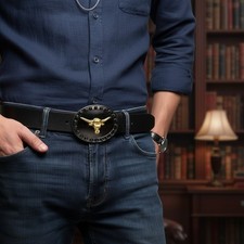 Hommes Boucle Noir or Métal Long Klaxon Vache Bull Texas Cow-Boy Pointes Rockeur