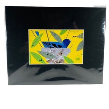 Indigo Bunting Charley Harper Birds Matted Art Postcard Black Style B 8 x 10"