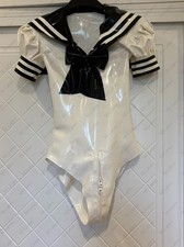 Latex Rubber Gummi puff sleeves Leotard bodysuit bow customized 0.7mm 1454-7