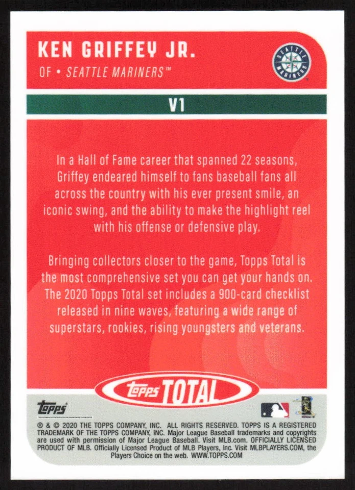 2020 Topps Total Retired Legends #V1 Ken Griffey Jr /100 Seattle Mariners - Image 2 of 2