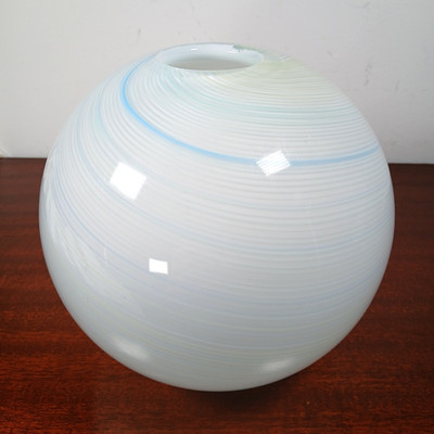 Dansk International Designs Mezza Filigrana Art Glass Round Green 8'' Vase 1970s