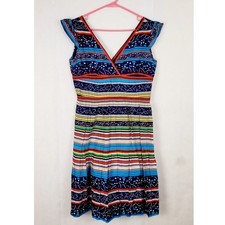 Marc Jacobs blue striped mixed print Vneck cotton dress Size 6 Boho Designer