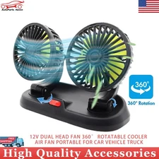 12V Dual Head Fan 360° Rotatable Cooler Air Fan Portable For Car Vehicle Truck