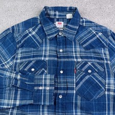 Levis Shirt Mens Small Blue Plaid Western Pearl Snap Standard Fit Pointed Yoke