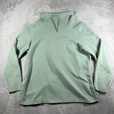 LL Bean Sweater Womens XL Green SoftLight Quilted Top Funnel Neck Pullover